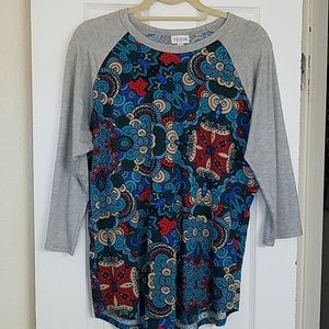Raglan baseball T, sz L, fun print, LulaRoe Randy